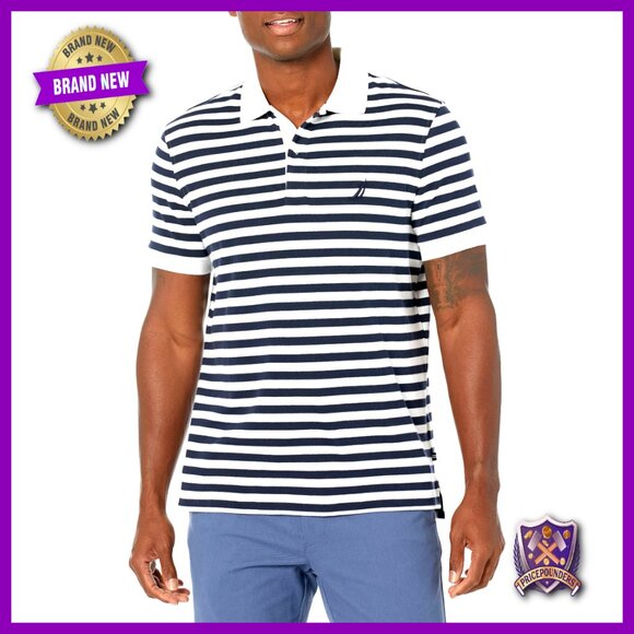 Classic Fit Cotton Stripe Polo Shirt Short Sleeve Men's Casual